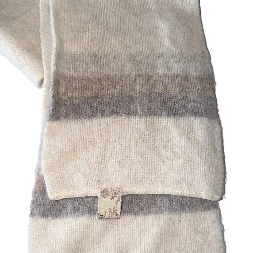 Vintage Hilda LTD 100% pure wool knit scarf made in Iceland cream neutral tones